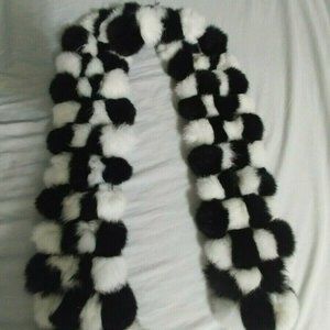 Real Rabbit Fur Pom Pom Scarf